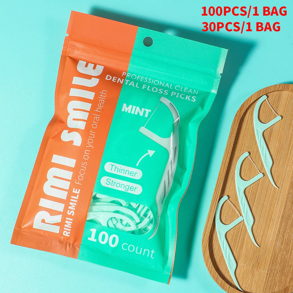 

30/100 ultra-fine large mouthed mint dental floss sticks - a must-have for home and travel, a tool for cleaning between teeth