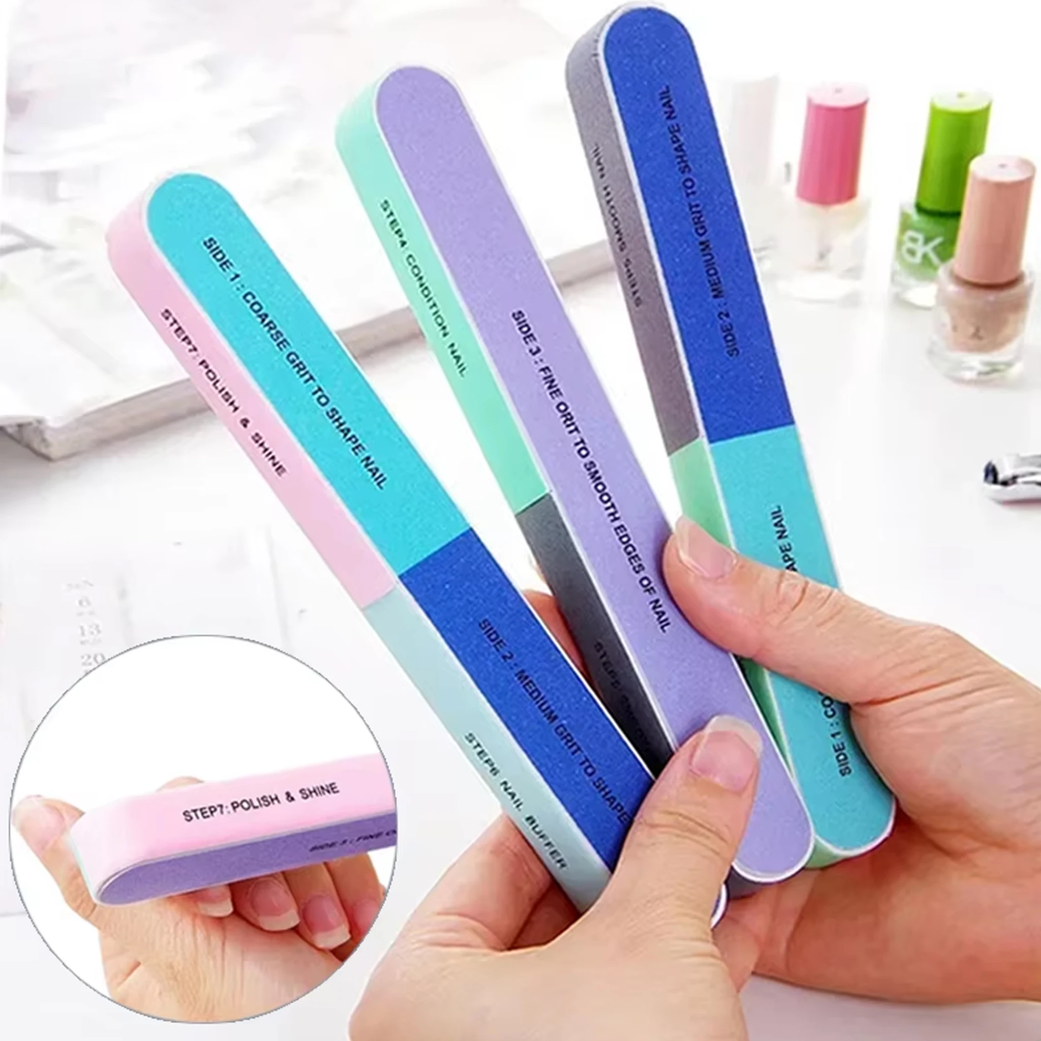 LINMANDA 7 Ways Sponge Nail Buffer File Professional Nail Shaper Polisher Sanding Buffing Stick Manicure Pedicure Nail Care Tool