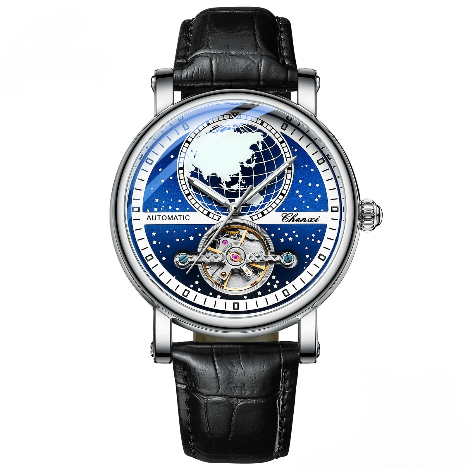 Unique Men Automatic Mechanical Watches Fashion Map Pattern Waterproof Hollow Tourbillon Watch for Men Luxury Business Clock