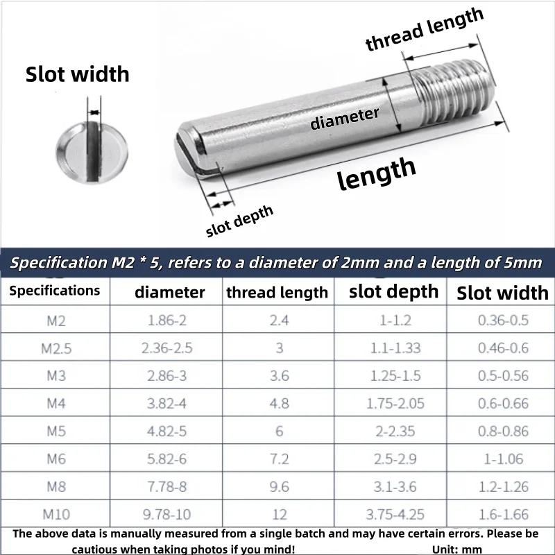 M2 M2.5 M3 M4 M5 M6 Gb878 304 A2 Stainless Steel Outside Thread Solid Dowel Pin Slotted Positioning Roll Shaft