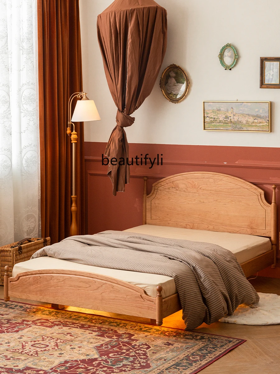 Solid Wood Suspension Retro Nordic Boy Bed Single Luminous Girl Princess Bed