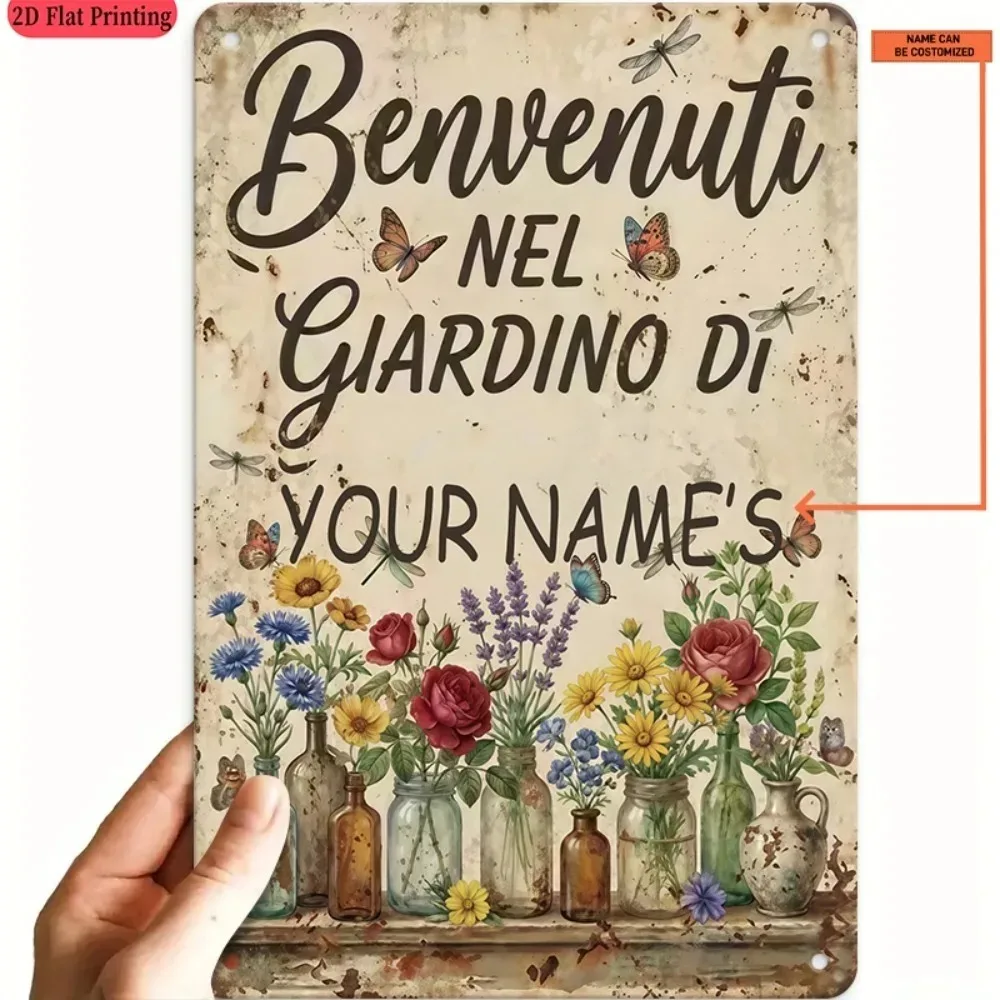 Personalizzato Cartello Metallo Benvenuto in Giardino Targa Latta Arte Portico Cucina Decorazione Parete Casa