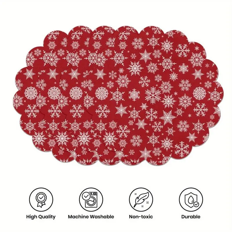 Christmas Lace Placemat Holiday Round Insulated Table Mat Wear-Resistant Plate Mat Home Dining Table Decoration Placemat