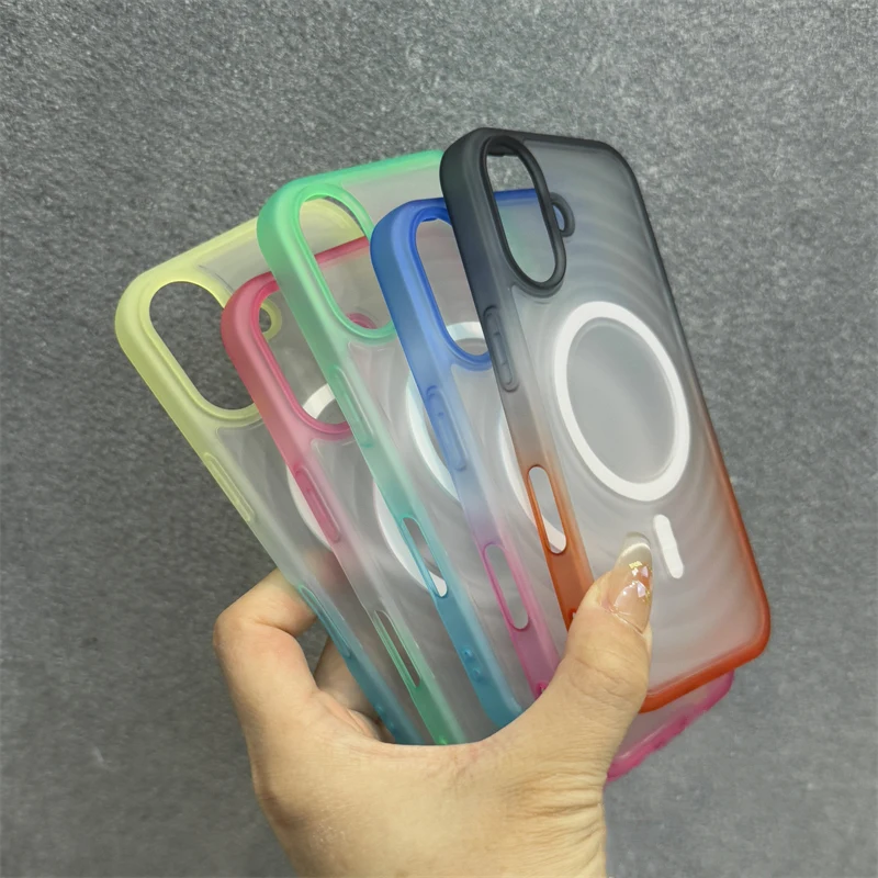 Gradient Water Ripple for Magsafe Phone Case for iPhone 16 pro max 15 Pro 14 13 12 Frosted Skin Feel Wireless Charging Cover