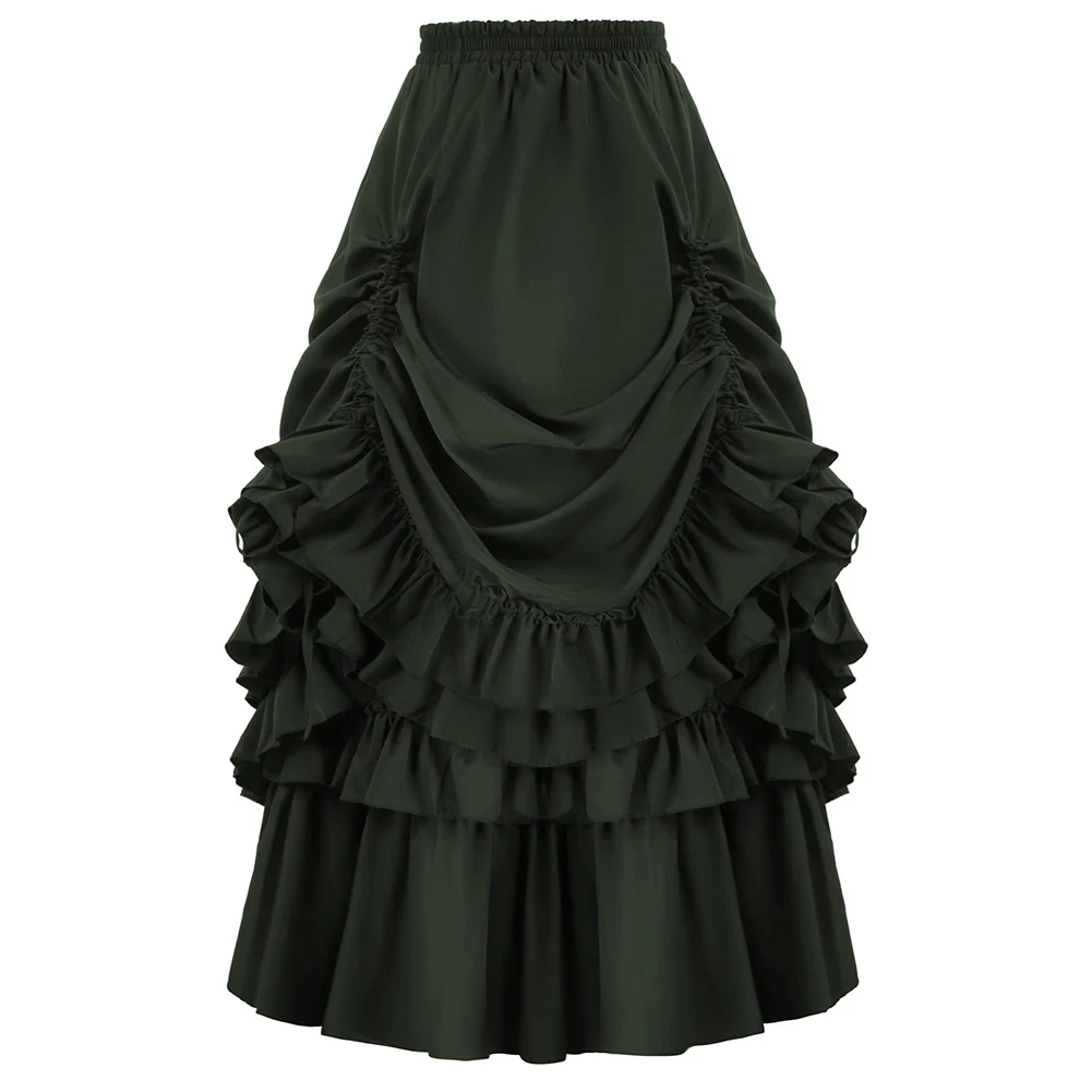 Women Pirate Ruffled Trim Gothic Irregular Skirts Steampunk Medieval Party Dress