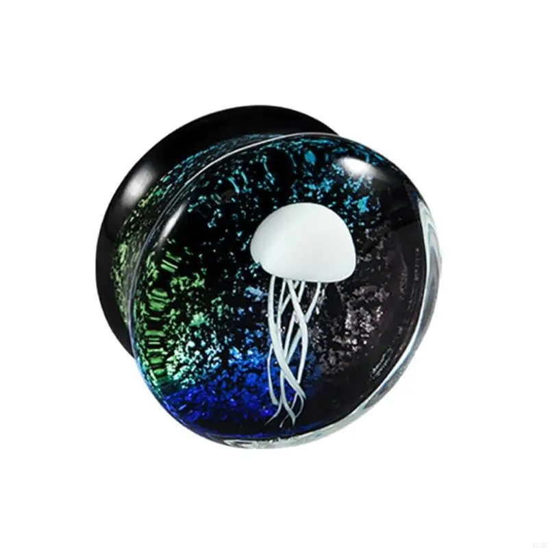

Unique Jellyfish Pattern Glass Ear Stretcher Handcrafted Expander Body Piercings Suitable for Comfortable All Day Wear