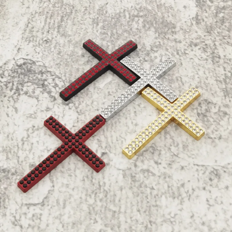 

2pcs Bling Rhinestone Cross Car Emblem,3D Metal Christian Cross Decal, Red/Silver/Gold Tone Auto Exterior Decor for car truck...