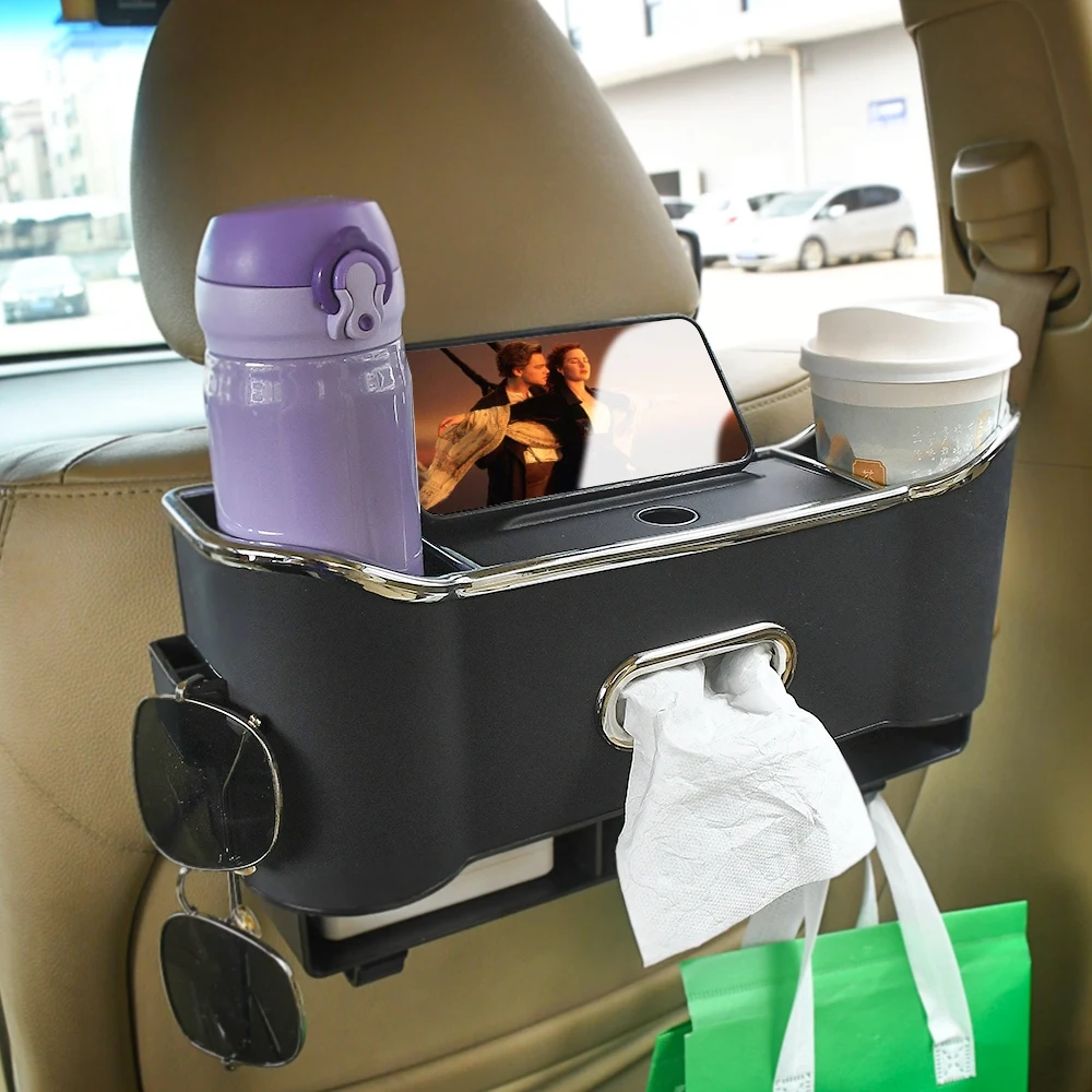 Car Seat Back Organizer Storage Box Multi-functional Car Tissue Box With Cup Holder Interior Car Accessories