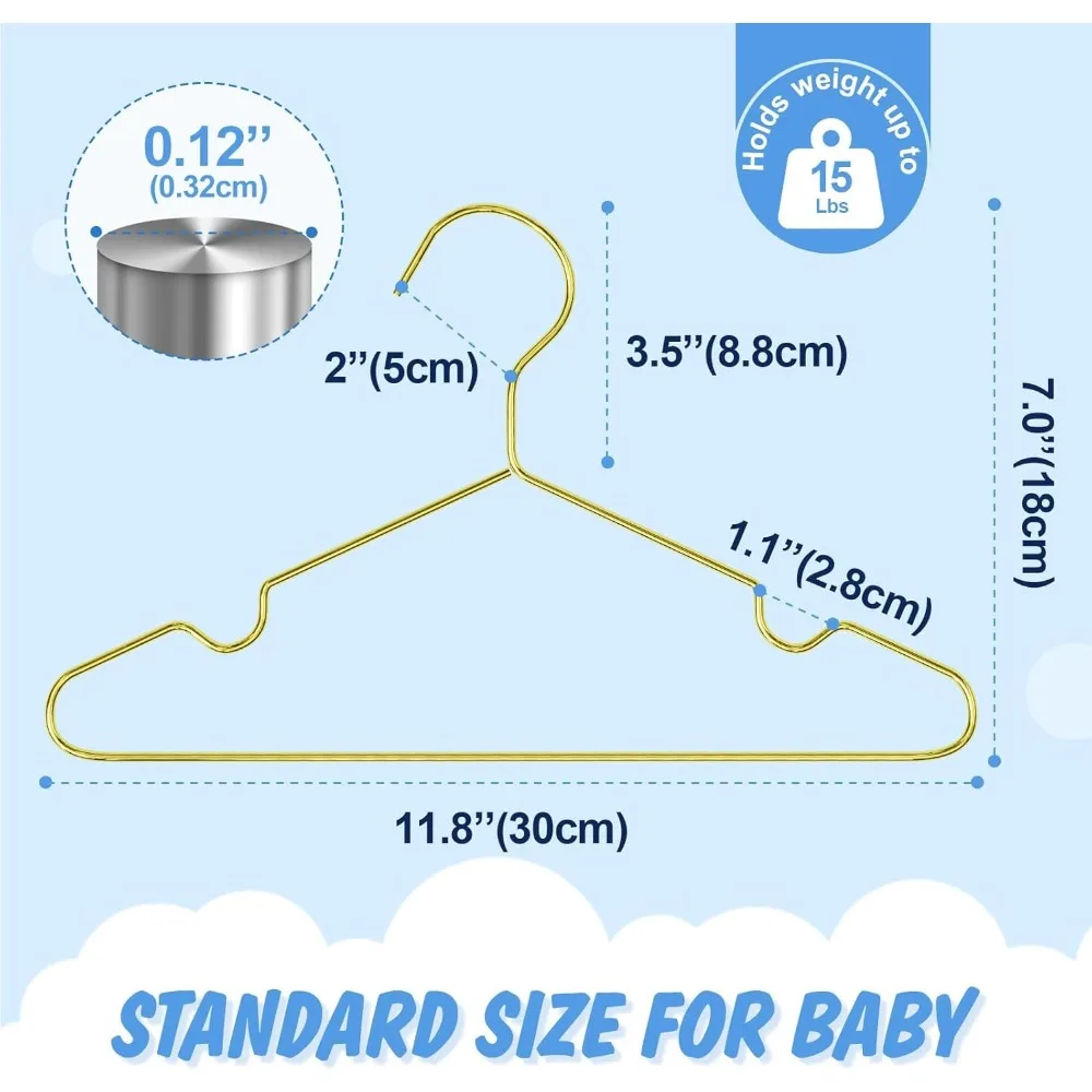 Robuste grucce in filo metallico per vestiti per bambini, 12 pollici, confezione da 60, resistenti, salvaspazio, ideali per guardaroba per neonati e bambini piccoli