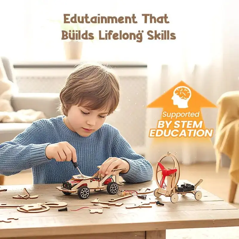 DIY Wooden Remote Control Car Wooden Four Wheel Drive Racing Assembling Science Experiment Kits KIDS STEM Educational Toy