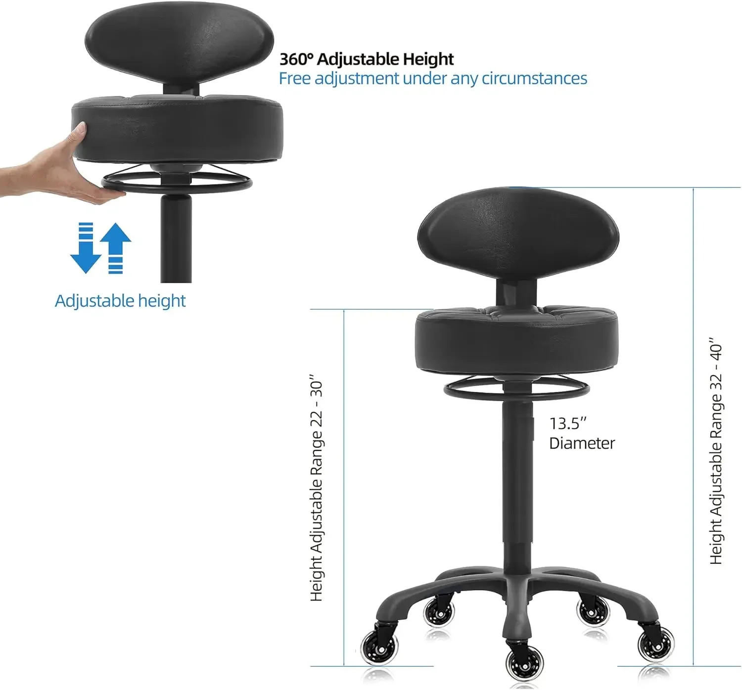 Stool Chair Adjustable Height,Heavy Duty Hydraulic Rolling Metal Stool for Barber's Shop,Salon,Bar,Office,Classroom