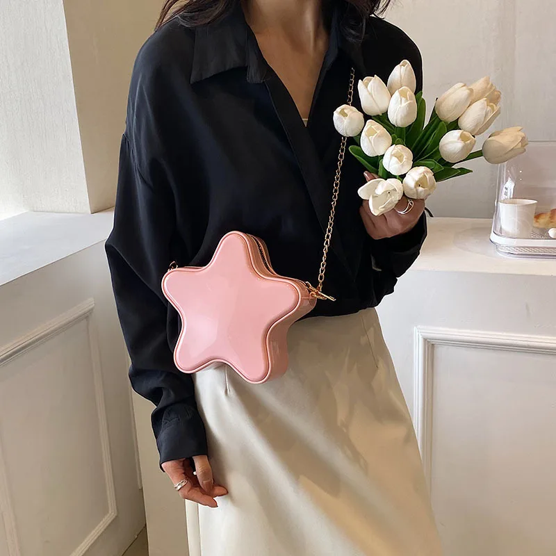 Star Shape Women\'s Crossbody Bag Cute Pink Shoulder Handbag With Chain Candy Color Luxury Designer Kid\'s Fashion Mini Coin Purse