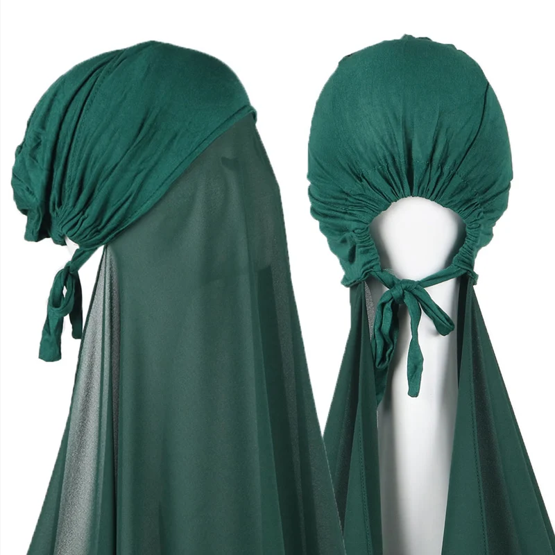 Musulmano istantaneo Hijab donna cofano con scialle in chiffon testa sciarpa berretto fascia interna stretch Hijab copertura copricapo turbante