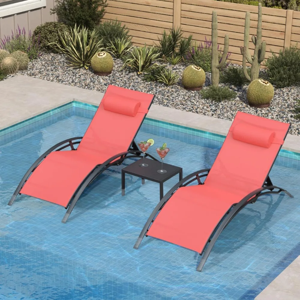 

Patio Oversized Chaise Lounge Chair Set with Side Table Poolside Adjustable Recliner Chairs for Outside Beach Outdoor Pool Sunb