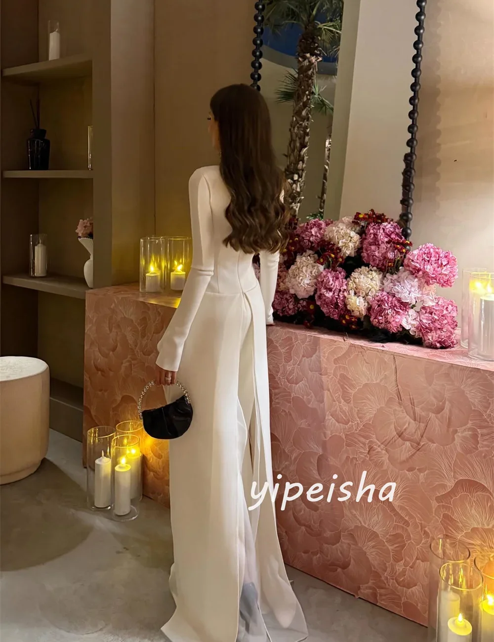 Customized Exquisite Formal Jersey Pleat Ruched Mermaid High Collar Long Dresses For Wedding Party Evening Dresses Exquisite image 3