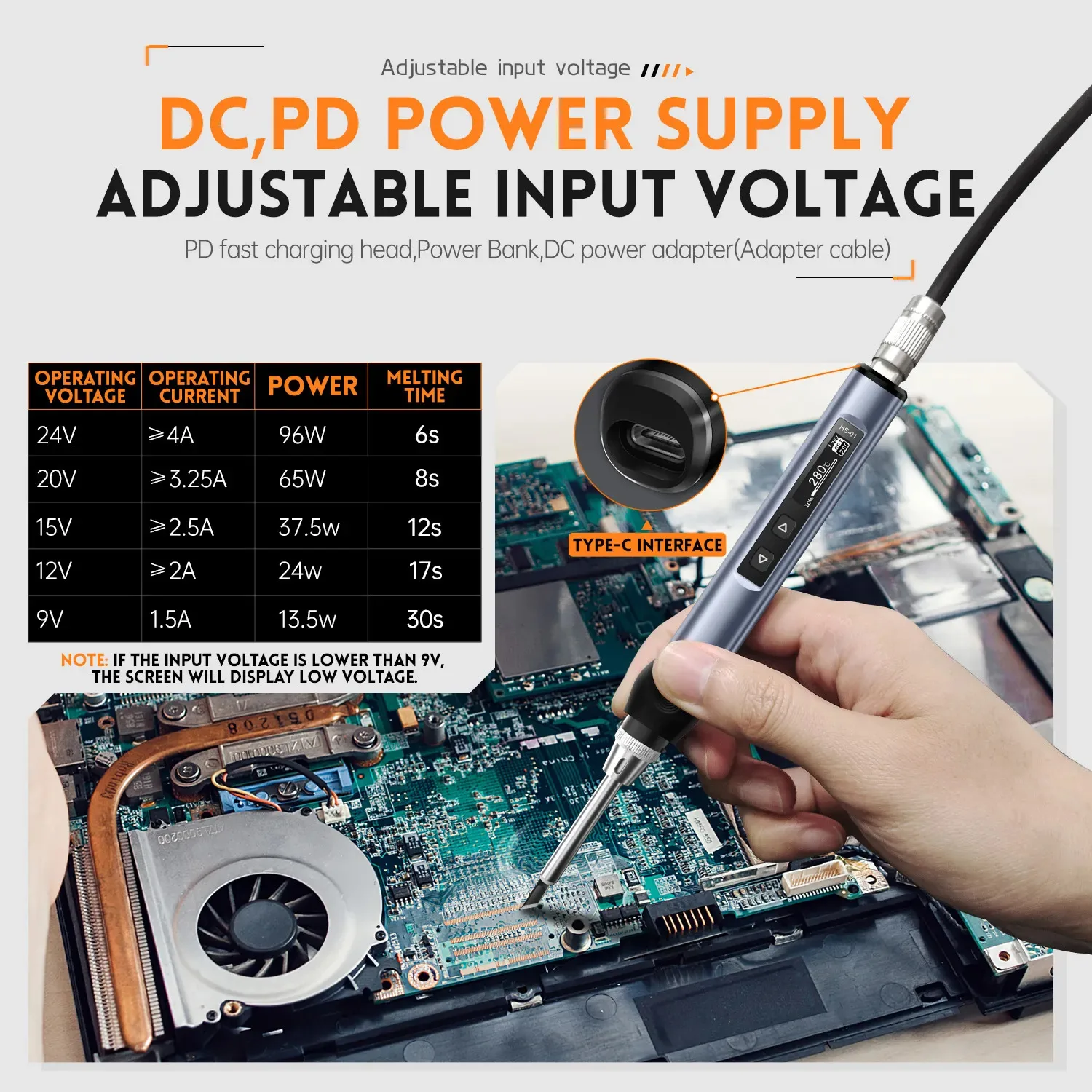 

FNIRSI HS-01 Adjustable Temperature Soldering Iron DC 24V 80-420℃ Welding Solder Rework Station PD 65W Portable Repair Tool