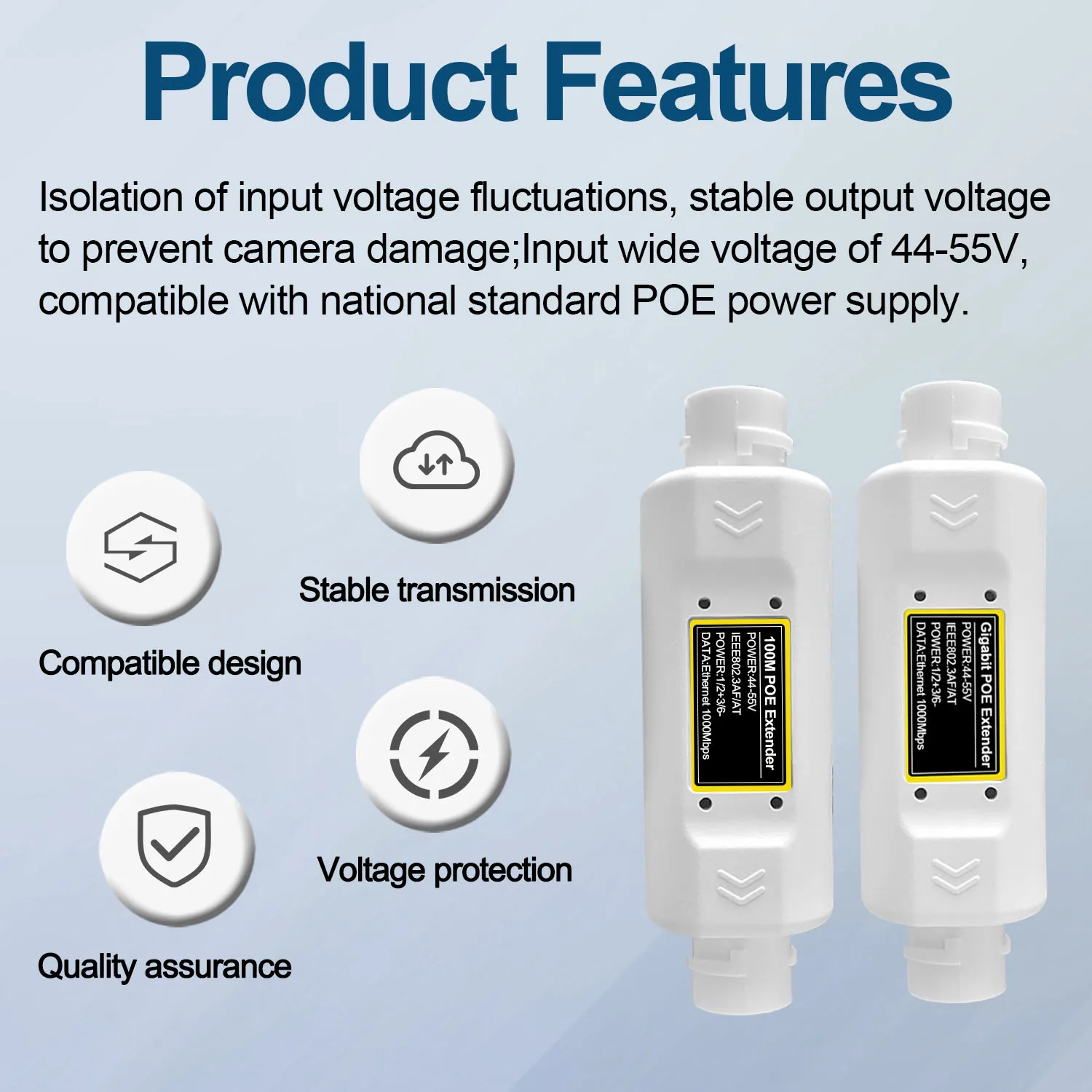 Водонепроницаемый удлинитель POE 100 Мбит/с/1000 Мбит/с, стандартное соединение 48 В, 30 Вт, один выход, 100 м/250 м IEEE802.3af/at для камеры-переключателя POE