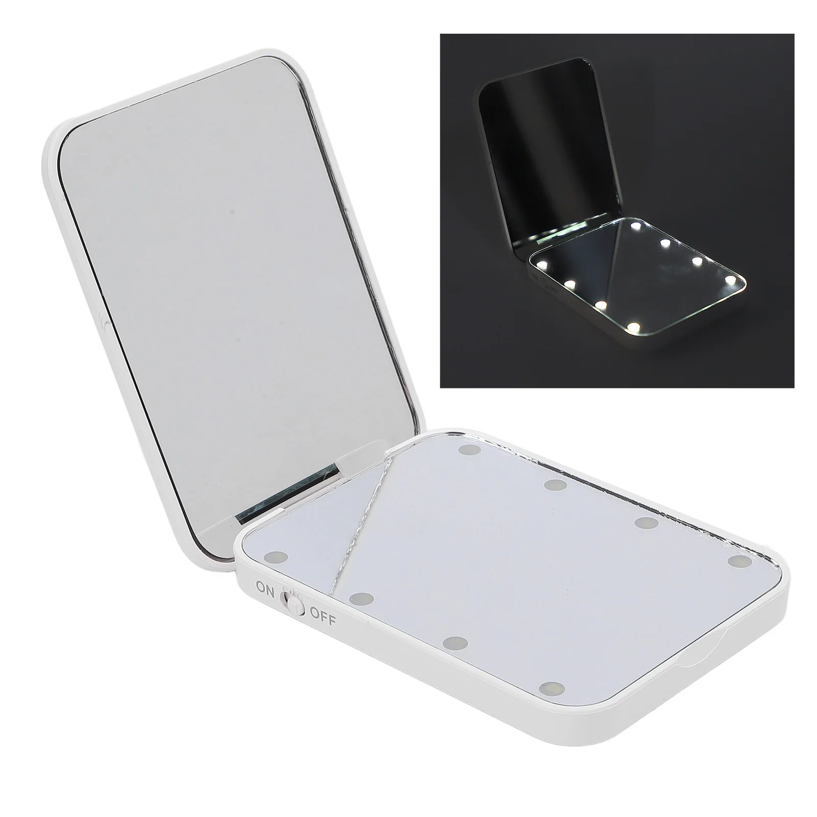 ポータブル照明付きトラベルミラー拡大機能またはバッグ用のライト付き両面高輝度ハンドヘルドLEDミラー