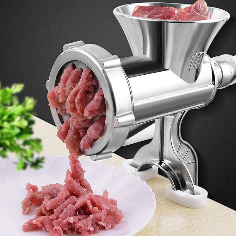 Manual Meat Grinder Silver Aluminum Alloy Powerful Home Sausage Kitchen Appliances Vegetable Chopper Pepper Supplies Mincer Hand