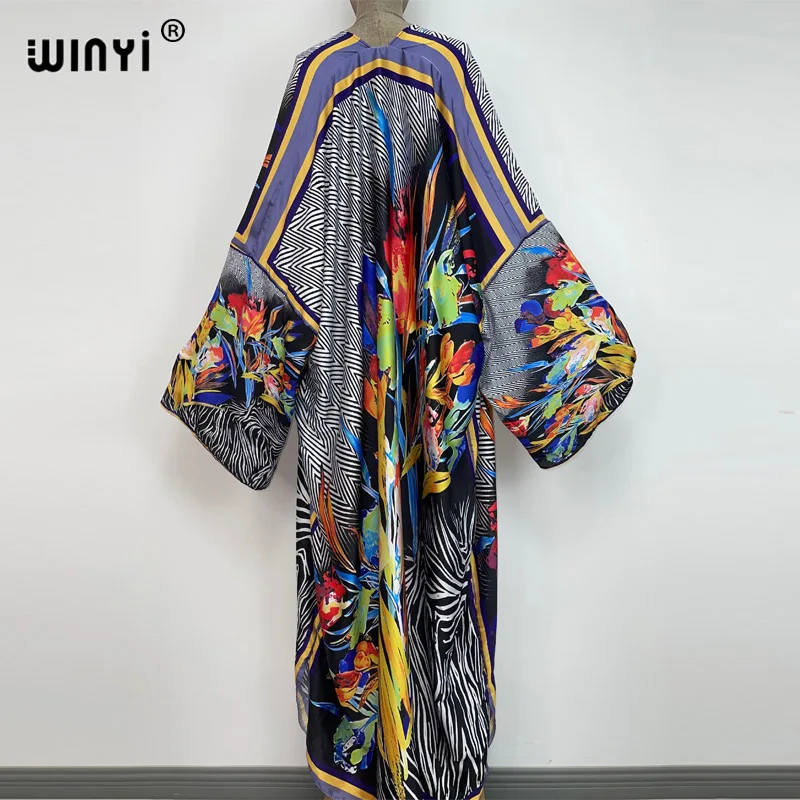 2022 WINYI Summer party Beach Wear Swim Suit elegant Africa women boho Cardigan stitch colorful sexy Holiday long Sleeve Kimono