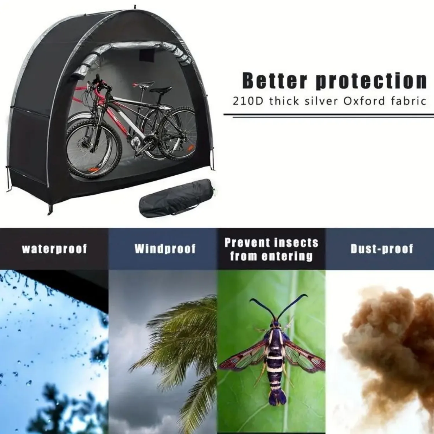 

Portable Bicycle Storage Tent - 210D Oxford Fabric, PU4000 Waterproof, Pop-Up Design for 2-3 Bikes/Gear, Compact Foldable for Ba