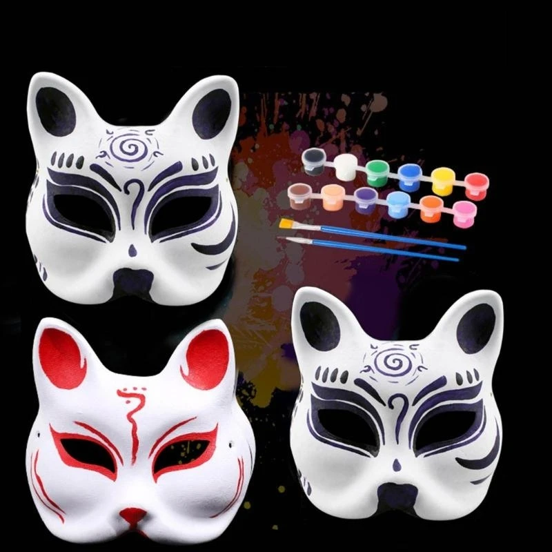 

5pcs White Foxes Mask Blank DIYs Halloweens Mask Animal Half Face Mask Masquerades