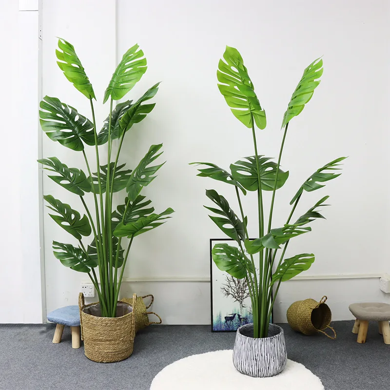 120-150cm Large Artificial Simulation Monstera Potted Indoor Floor Decoration Fake Green Plant Bonsai Simulation Tree Ornaments