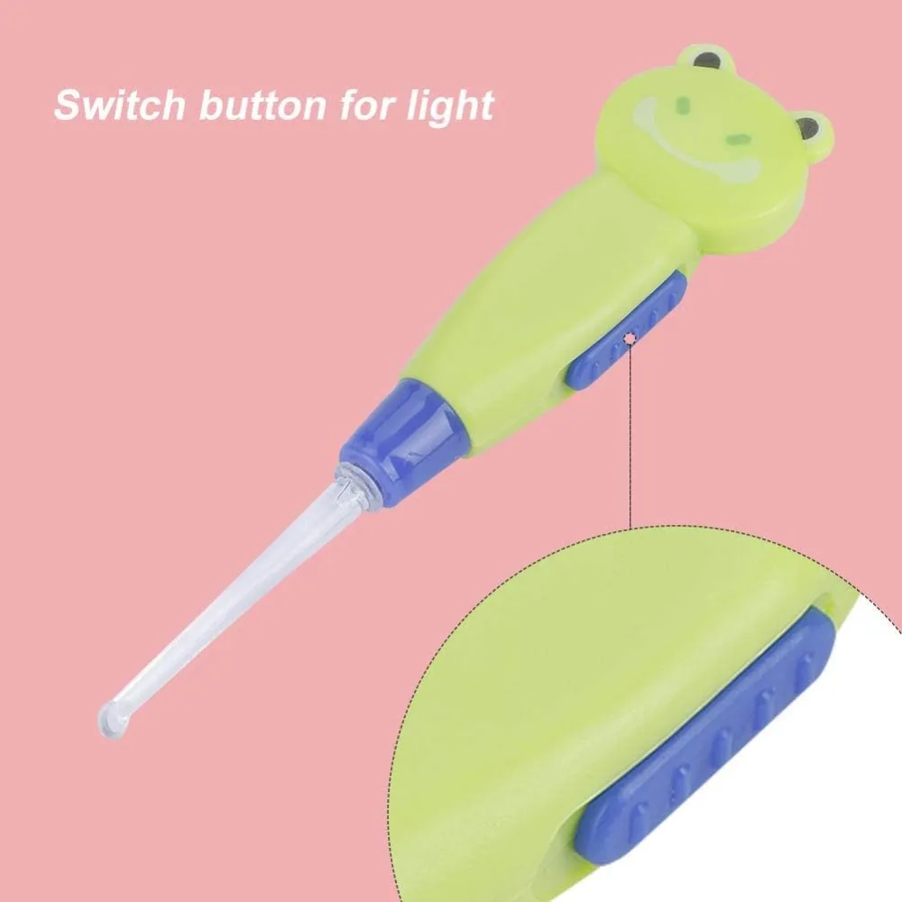 Cute ABS Ear Wax Removal Kit Green Frog Design Ear Pick Cleaner Tool LED Light Safe Easy Replace Ear Safety Cleaner Tool Family