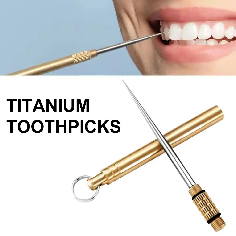 Reusable Titanium Toothpick Protable Keychain Toothpicks Brass Camping Picnic Case Accessories With Outdoor Y0I9