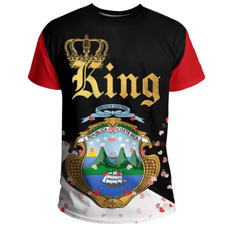 تي شيرت رجالي كاجوال مطبوع ثلاثي الأبعاد ، قمم الموضة ، رسومات شعار كوستا ريكو ، تي شيرت برقبة دائرية كبير الحجم ، ملابس رجالية