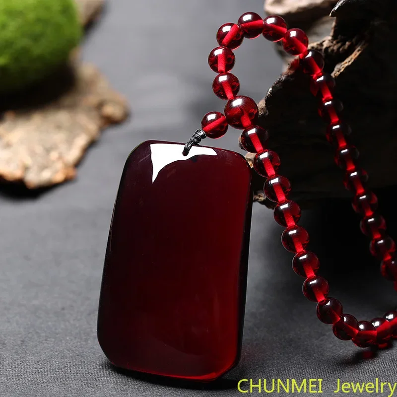 Baltic Sea Blood Red Pool Amber Honey Wax Solid Color Blood Drop Pendant Sweater Clothing Accessories Necklace Sweater Chain