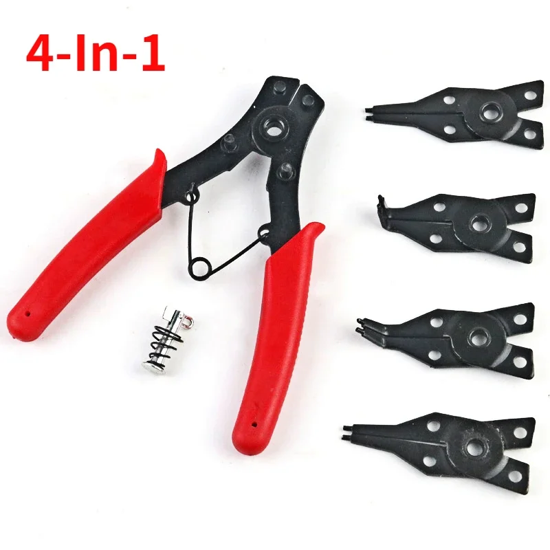 Multifunctional 4-In-1 Circlip Pliers Set Snap Ring Pliers Multi Crimp Removable Plier Head Retaining Circlip Pliers Hand Tools