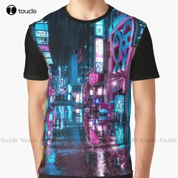 Tokyo At Night - Shimbashi Graphic T-Shirt Custom Aldult Teen Unisex Digital Printing Tee Shirts Custom Gift Xxs-5Xl Streetwear
