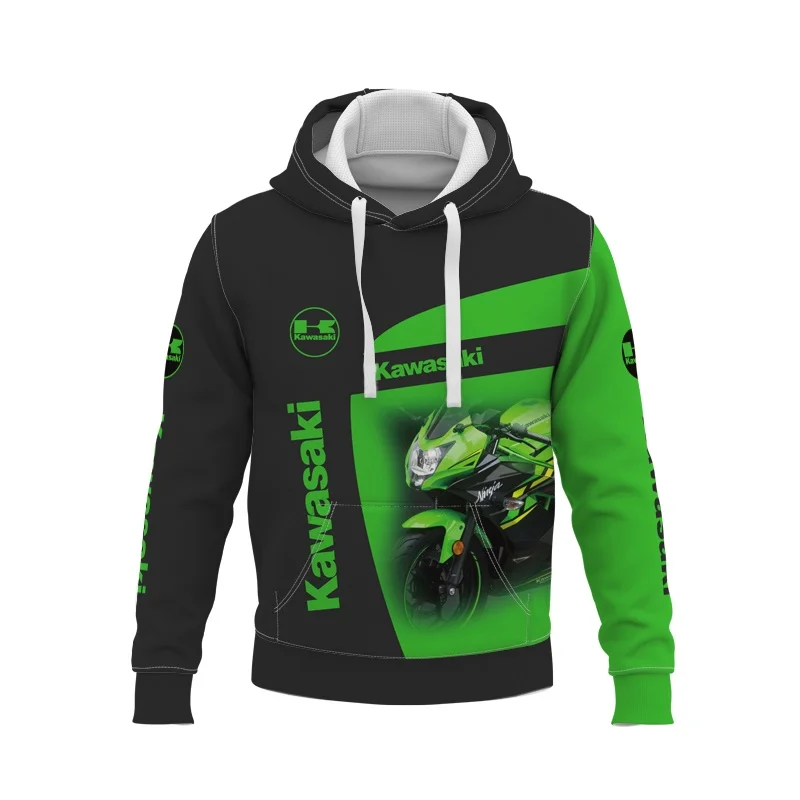 2025 New Men's Outdoor Kawasaki Logo Printed Hoodie Ninja Motorcycle Off Road Hoodie Extreme Sports Adventure Outdoor Hoodie