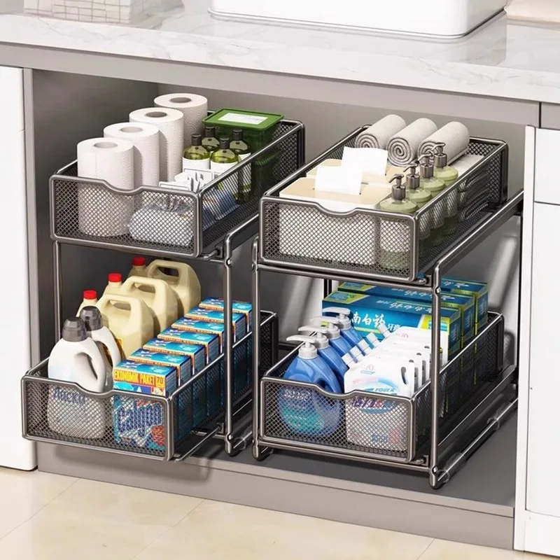 

Органайзер для ванной комнаты из нержавеющей стали под раковину, выдвижная многоуровневая полка для хранения, органайзер для шкафа