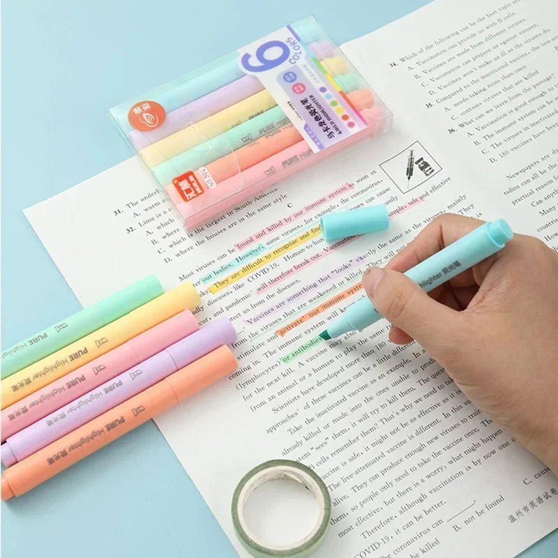 

6Pc/set Pastel Color Highlighter Pen Marker Pens Fluorescent Pen Drawing Highlighters School Supplies Korean Stationery