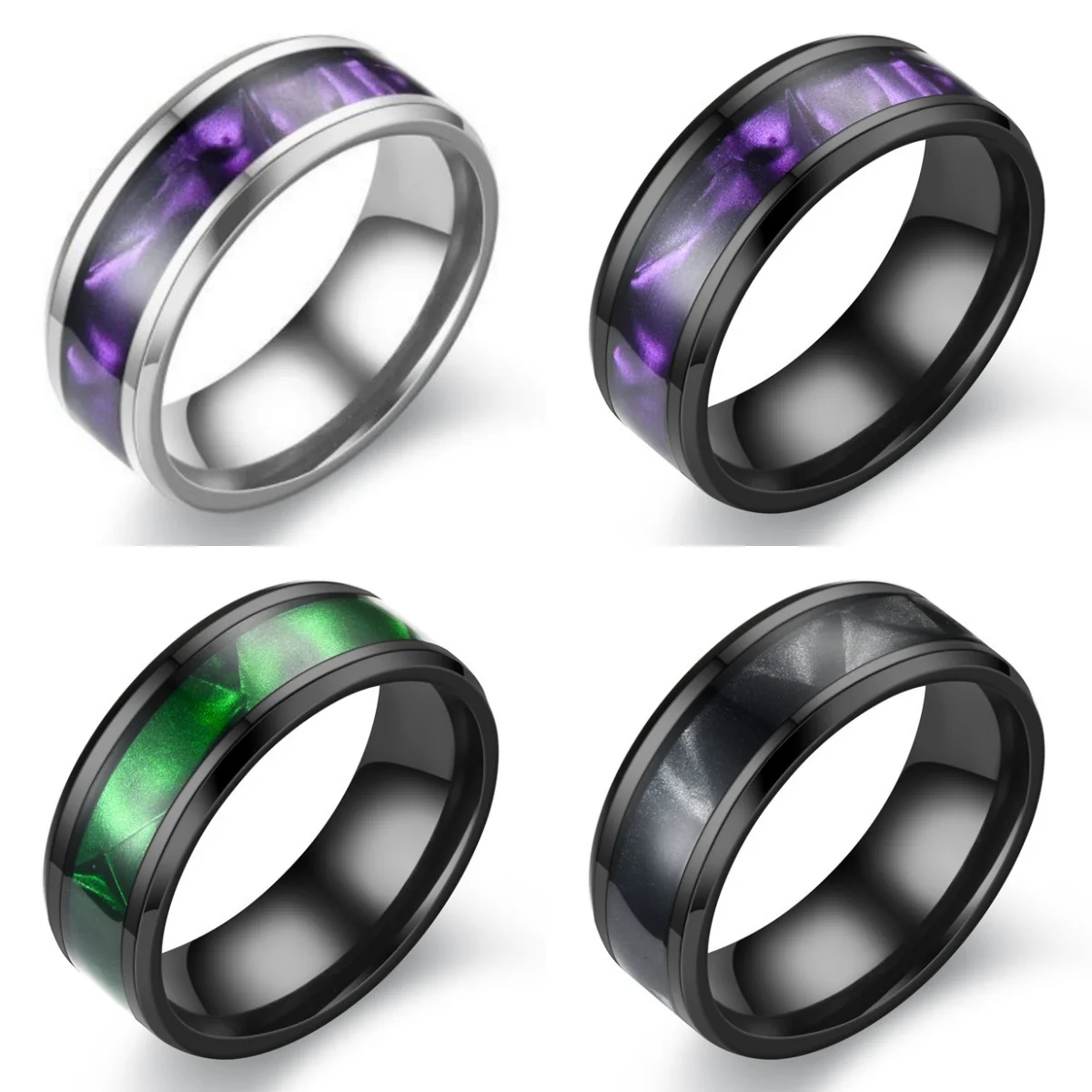 

Hot Selling Couple Rings Romantic Women's Heart-Shaped Purple Rings Fashionable Men's Stainless Steel Wedding Rings Jewelry