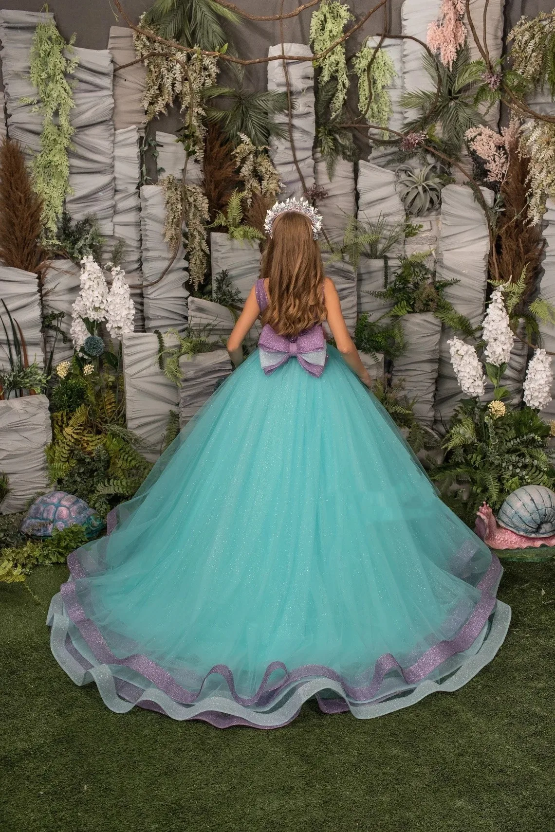 Vestidos de flores purpurina púrpura para niña, tul con cuentas, lazo largo, boda, Princesa, fiesta de cumpleaños, desfile, vestidos formales para niñas