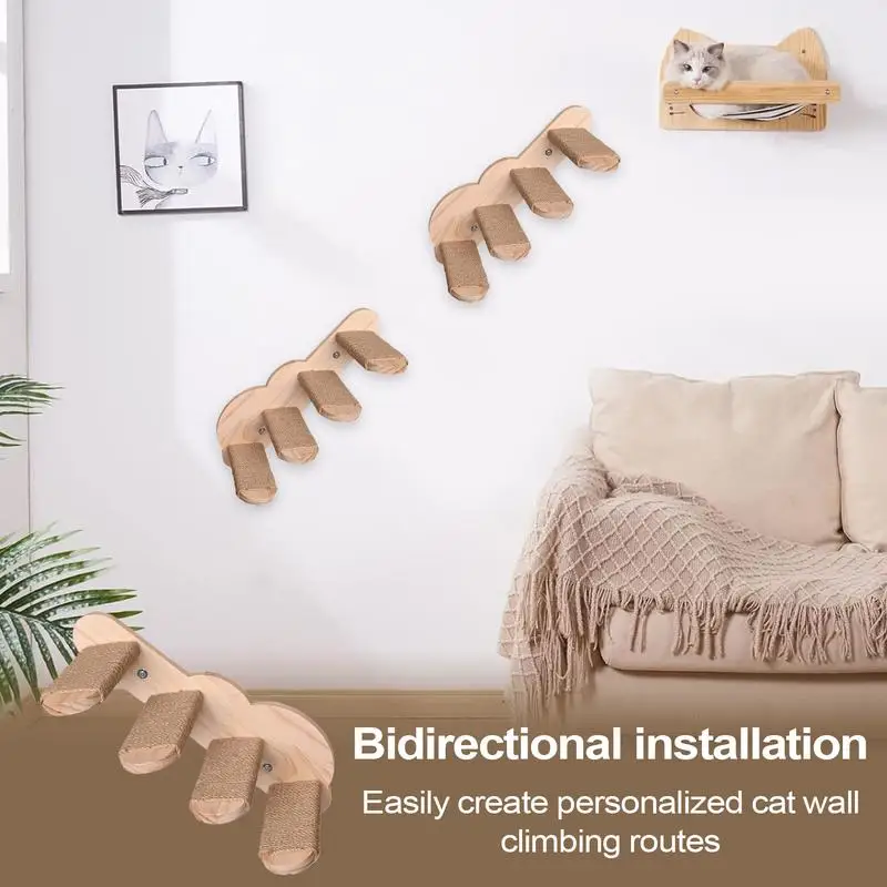 

Cat Steps For Wall Solid Wood Wall Floating Cat Stairway Safe Elegant Kitten Shelves Perches For Bedroom Living Room Indoor Use