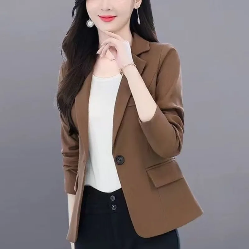 Women's Autumn and Winter New Fashion Commuting Solid Color Lapel Button Casual Versatile Long Sleeved Slim Fit Short Suit Coat