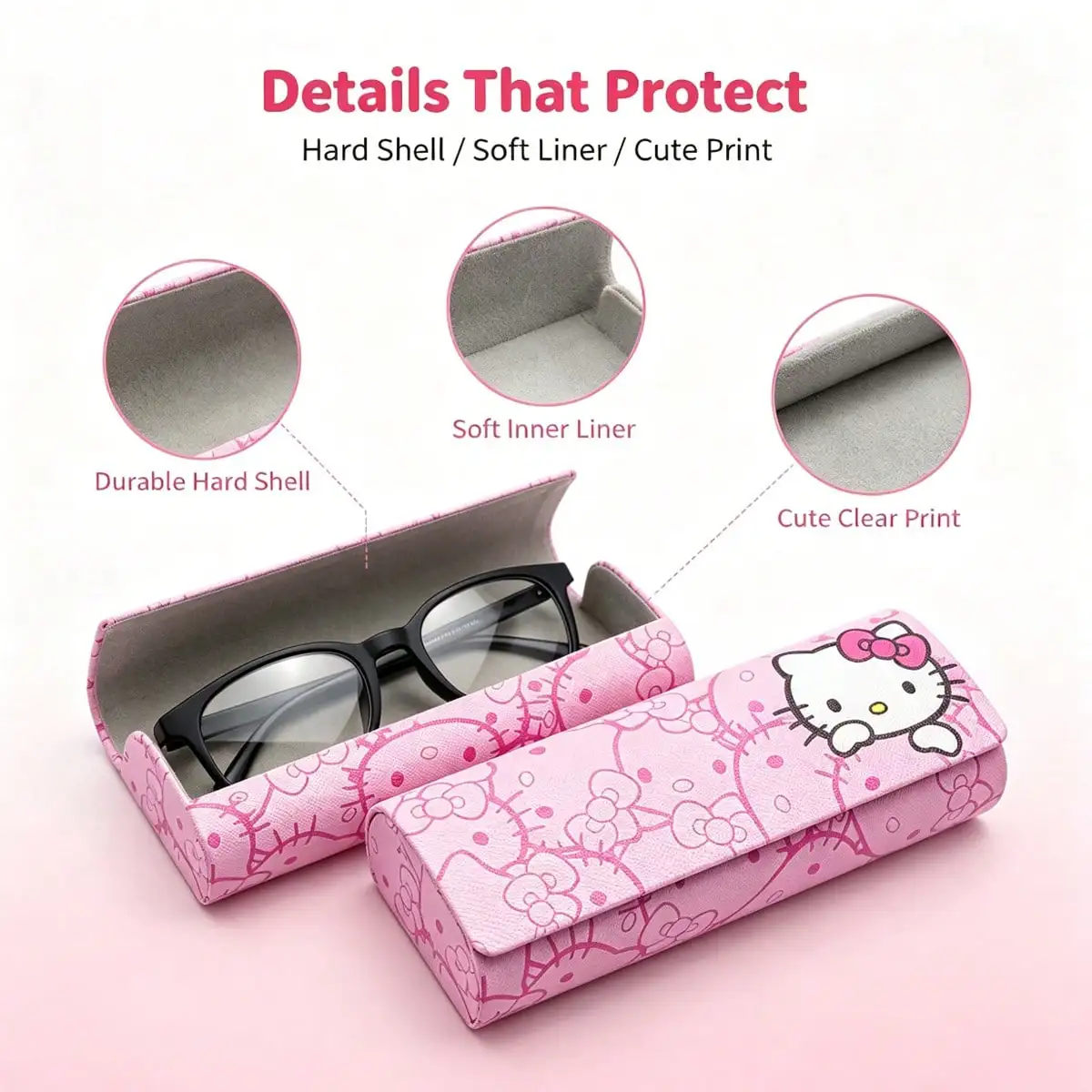 Hello Kitty Hard Glasses Case,Cute Cartoon Print Eyeglasses Storage Box,Portable Anti Shock Sunglasses Protective Women & Girls - view 4