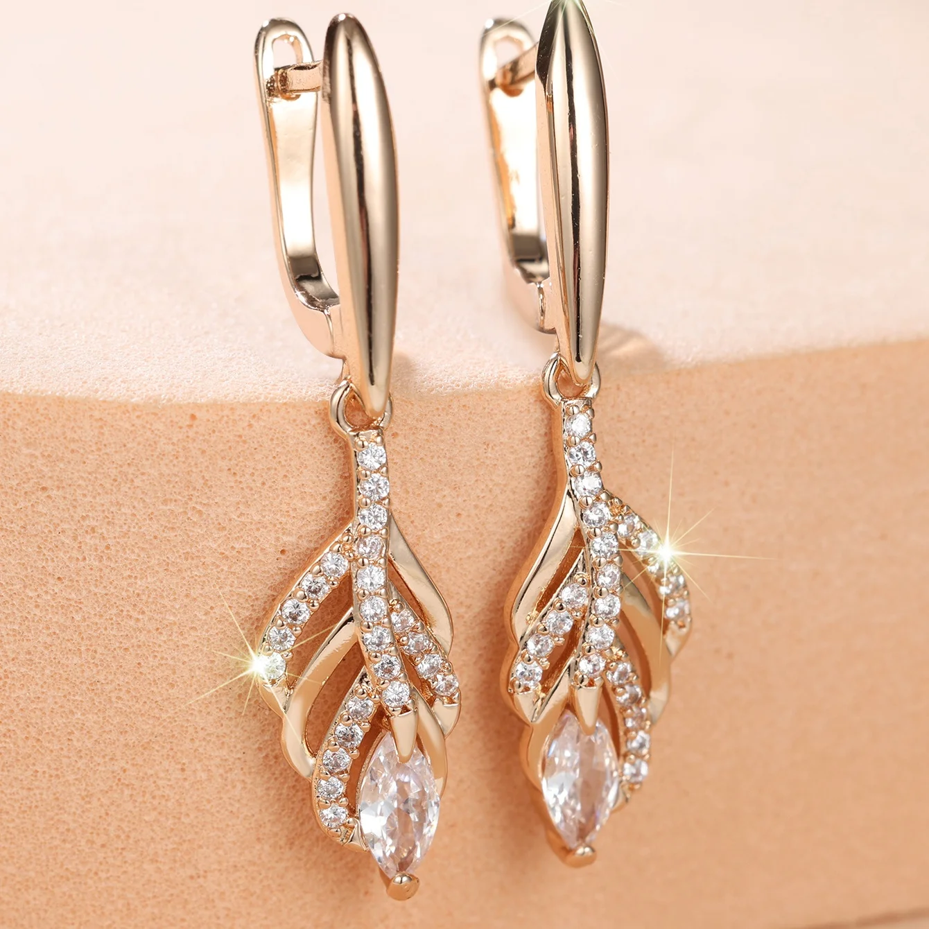 Vintage Unique Charm Luxury Female Geometric White Zircon Stone Drop Dangle Earrings Cute Gold Color Party Jewelry For Women