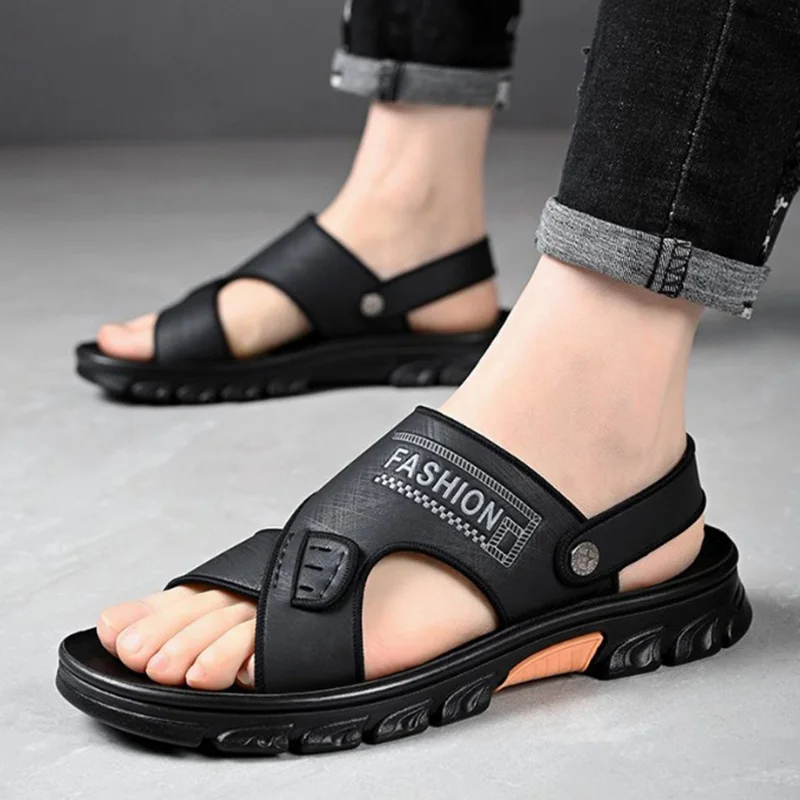 Summer Men Sandals Double Use Leather Mens Casual Shoes Outdoor Men Leather Sandals for Men Beach Shoes Roman Shoes Retro Sports