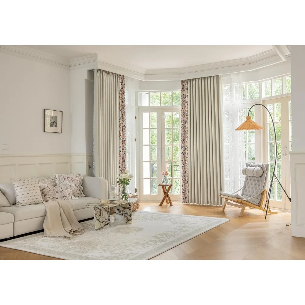 Room Darkening Chenille Brown Patchwork Flower Printed Grommet Curtains, 52x54 Inches, Living Room Blackout Panels with Flower P