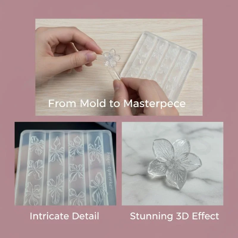 3D Crystal Ice Flower Nail Silicone Molds 2 Pcs Cute Lily Pattern for Gel Nail Resin Art DIY Manicure Salon Supplies