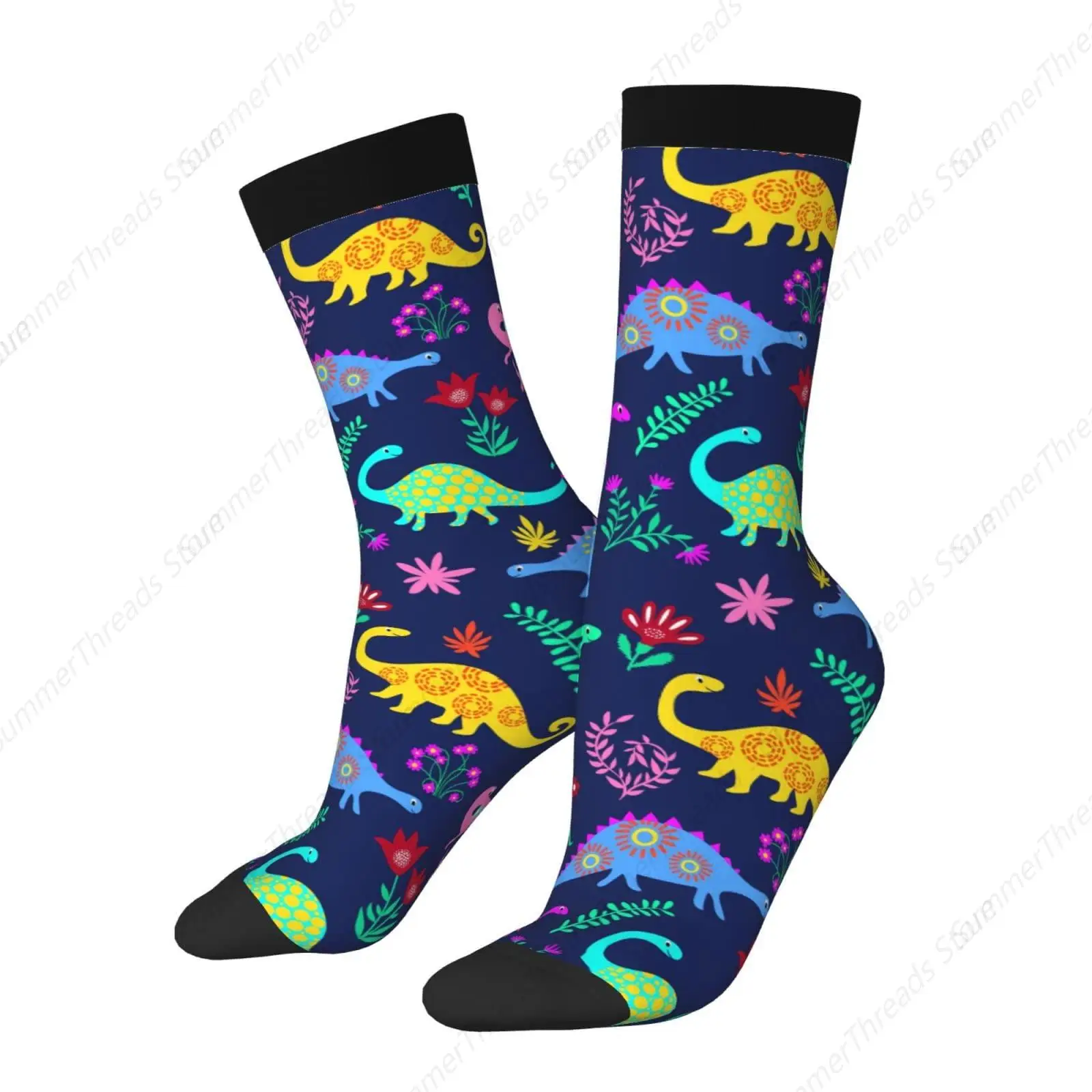 Funny Dinosaur Socks, Crazy Colorful Dinosaurs Socks for Women/Men Gifts Unisex Novelty Casual Crew Socks（15-16‘’）