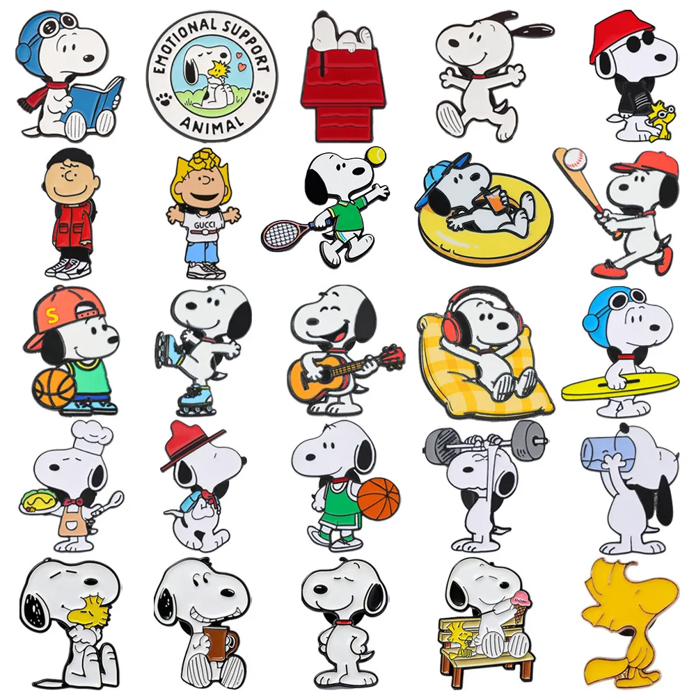 46 Styles 10 Stück Snoopy Metallabzeichen Niedliche Cartoon Happy Beagle Weißer Hund Legierungs-Brosche Accessoires Anstecknadel Y2k Mode Kleines Geschenk