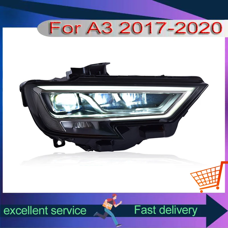 2 PCS Auto Head Light For Audi A3 2017-2020 Front Lamp Modified DRL Headlight Full LED Projector Lens Tool Car Part Accessories