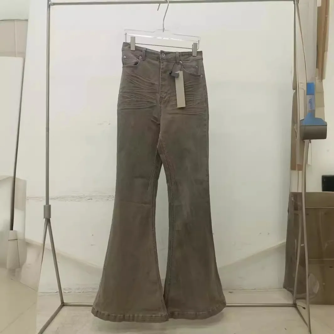 RO style Rick vintage washed wide-leg slimming pleated floor-hugging wrinkled cat-hair distressed denim pants