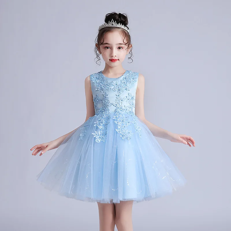 Girls Elegant Party Princess Dresses For Ceremony Birthday  Wedding From 9 To 10 12 Years Old Girl Teenagers\' Child Blue Clothes